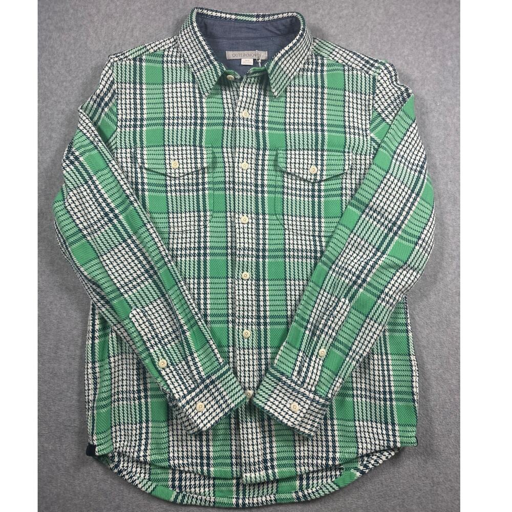 Outerknown Button Up Plaid Shirt Men's Medium Green Blue Long Sleeve Casual NWT